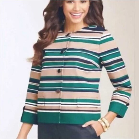 Talbots Green & Blue Striped Jacket Size 8 - Picture 2 of 13